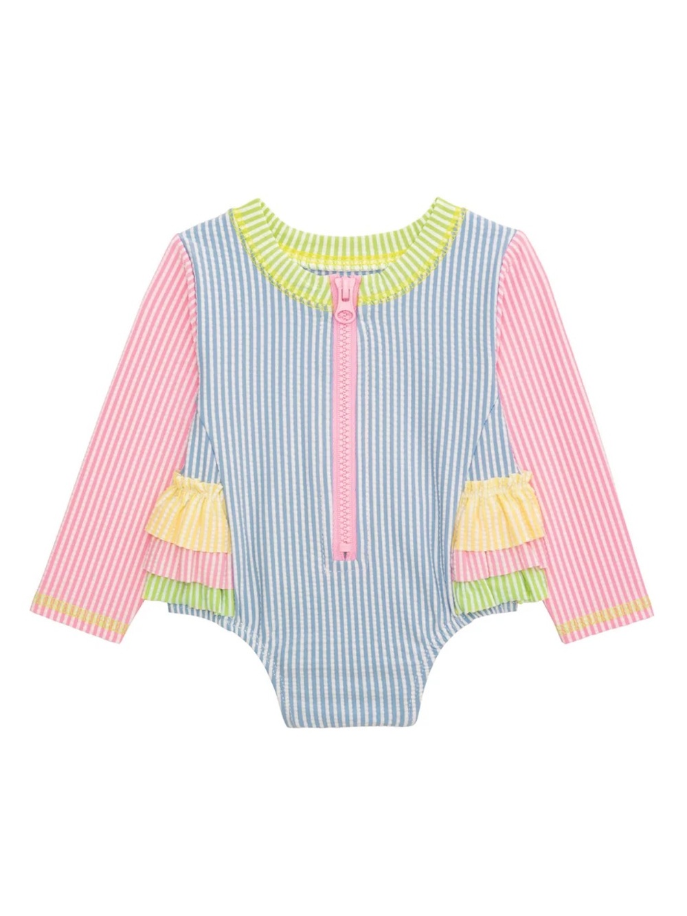 Striped Baby Rash Guard One-Piece in Blue, Pink & Yellow